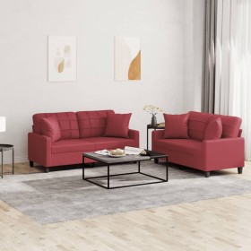 Sofa set with cushions 2 pieces red synthetic leather by , Sofas - Ref: Foro24-3201371, Price: 495,56 €, Discount: %