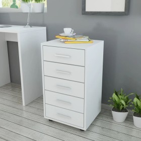 Office chest of drawers with wheels 5 white drawers by vidaXL, Lockers and storage cabinets - Ref: Foro24-243064, Price: 87,9...