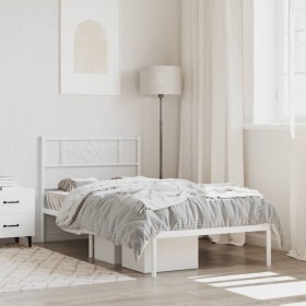 Estructura de cama de metal con cabecero blanco 90x190 cm de , Camas y somieres - Ref: Foro24-355308, Precio: 63,99 €, Descue...