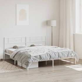 Metal bed frame with white headboard 193x203 cm by , Beds and slatted bases - Ref: Foro24-355322, Price: 106,99 €, Discount: %