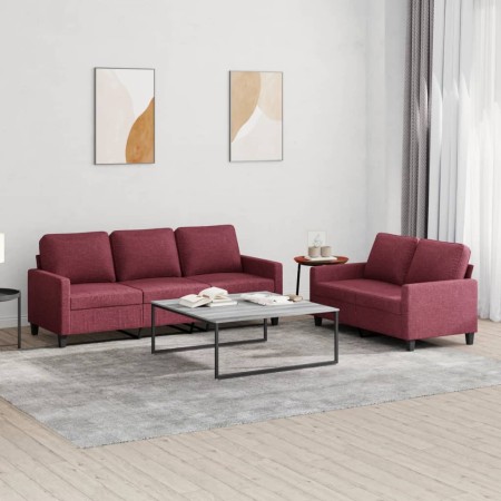 Two-piece sofa set with red wine fabric cushions by , Sofas - Ref: Foro24-3201466, Price: 520,99 €, Discount: %