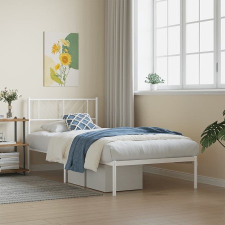 Metal bed frame with white headboard 90x200 cm by , Beds and slatted bases - Ref: Foro24-372221, Price: 66,48 €, Discount: %