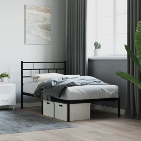 Bed frame with black metal headboard 80x200 cm by , Beds and slatted bases - Ref: Foro24-355650, Price: 67,99 €, Discount: %