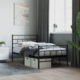 Bed frame with headboard and black metal footboard 75x190 cm by , Beds and slatted bases - Ref: Foro24-355667, Price: 61,99 €...