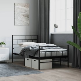 Bed frame with headboard and black metal footboard 100x190cm by , Beds and slatted bases - Ref: Foro24-355671, Price: 69,99 €...