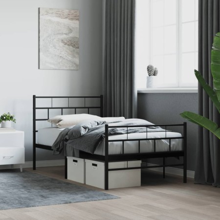 Estructura de cama con cabecero y estribo metal negro 100x190cm de , Camas y somieres - Ref: Foro24-355671, Precio: 69,99 €, ...