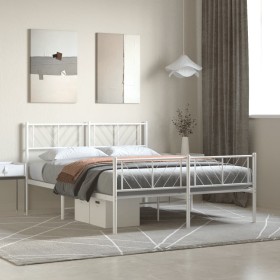 Metal bed frame with headboard and white footboard 160x200 cm by , Beds and slatted bases - Ref: Foro24-372249, Price: 111,99...