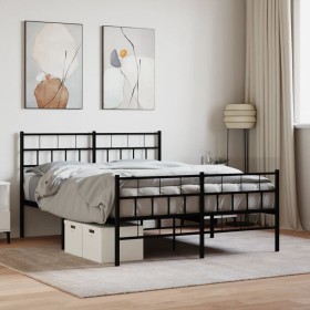 Black metal headboard and footboard bed frame 140x200 cm by , Beds and slatted bases - Ref: Foro24-355678, Price: 103,68 €, D...