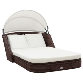 Tumbona con dosel ratán sintético marrón de vidaXL, Camas para exteriores - Ref: Foro24-41982, Precio: 508,99 €, Descuento: %