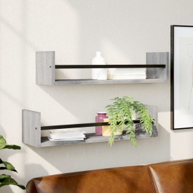 Wall shelves with bars 2 units gray Sonoma 60x16x14 cm by , Shelves and shelves - Ref: Foro24-835437, Price: 27,64 €, Discoun...