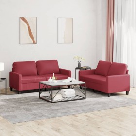 Sofagarnitur mit 2 Stück Kissen Kunstleder rot rot von , Sofas - Ref: Foro24-3201411, Preis: 467,99 €, Rabatt: %