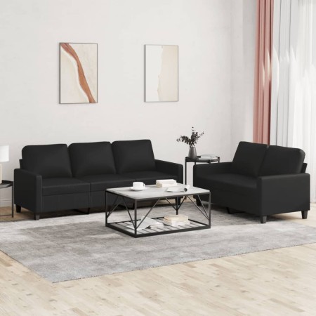 2-piece black faux leather sofa set with cushions by , Sofas - Ref: Foro24-3201418, Price: 520,54 €, Discount: %