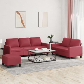 3-piece red dyed faux leather sofa set with cushions by , Sofas - Ref: Foro24-3201426, Price: 578,30 €, Discount: %