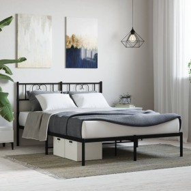 Estructura de cama con cabecero metal negro 120x190 cm de , Camas y somieres - Ref: Foro24-355460, Precio: 100,99 €, Descuent...