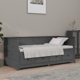 Solid gray pine wood sofa bed 100x200 cm by , Beds and slatted bases - Ref: Foro24-820898, Price: 375,99 €, Discount: %