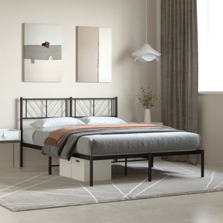 Estructura de cama con cabecero metal negro 140x200 cm de , Camas y somieres - Ref: Foro24-372180, Precio: 89,99 €, Descuento: %