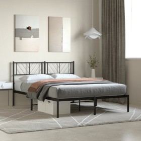 Bed frame with black metal headboard 160x200 cm by , Beds and slatted bases - Ref: Foro24-372182, Price: 103,99 €, Discount: %