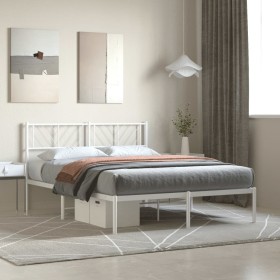 Estructura de cama con cabecero metal blanca 160x200 cm de , Camas y somieres - Ref: Foro24-372231, Precio: 97,21 €, Descuent...