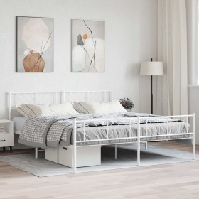 Metal bed frame with headboard and white footboard 180x200 cm by , Beds and slatted bases - Ref: Foro24-372250, Price: 113,99...