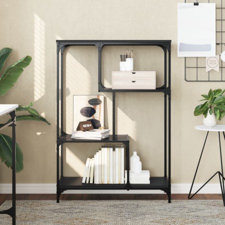 Estantería madera de ingeniería y acero negro 81x36x115 cm de , Librerías y estanterías - Ref: Foro24-835404, Precio: 43,58 €...