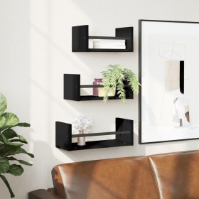 Wall shelves with bars 3 pcs engineered wood black by , Shelves and shelves - Ref: Foro24-835444, Price: 27,99 €, Discount: %