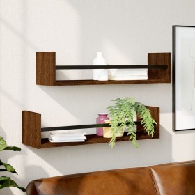 Wall shelves with bars 2 pcs oak brown 60x16x14 cm by , Shelves and shelves - Ref: Foro24-835438, Price: 25,66 €, Discount: %