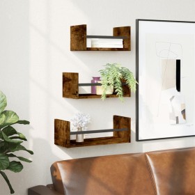 Wall shelves with 3 pieces of engineered wood in smoked oak. by , Shelves and shelves - Ref: Foro24-835446, Price: 24,99 €, D...