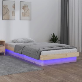 Bed frame with LED solid wood 75x190 cm by , Beds and slatted bases - Ref: Foro24-819997, Price: 82,53 €, Discount: %