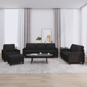 4-piece black synthetic leather sofa set with cushions by , Sofas - Ref: Foro24-3201403, Price: 725,99 €, Discount: %