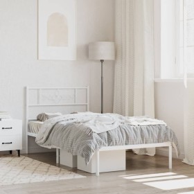 Metal bed frame with white headboard 100x190 cm by , Beds and slatted bases - Ref: Foro24-355310, Price: 62,99 €, Discount: %