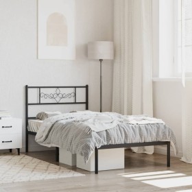 Bed frame with black metal headboard 75x190 cm by , Beds and slatted bases - Ref: Foro24-355752, Price: 76,99 €, Discount: %