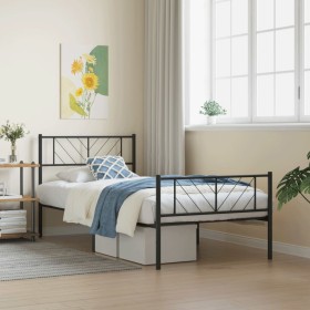 Bed frame with headboard and black metal footboard 80x200 cm by , Beds and slatted bases - Ref: Foro24-372188, Price: 73,99 €...