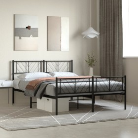 Estructura de cama cabecero y estribo metal negro 120x200 cm de , Camas y somieres - Ref: Foro24-372195, Precio: 98,02 €, Des...