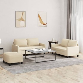 Sofa set with cushions 3 pieces cream fabric by , Sofas - Ref: Foro24-3201454, Price: 542,99 €, Discount: %