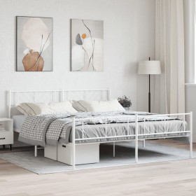 Metal bed frame with headboard and white footboard 200x200 cm by , Beds and slatted bases - Ref: Foro24-372253, Price: 127,82...