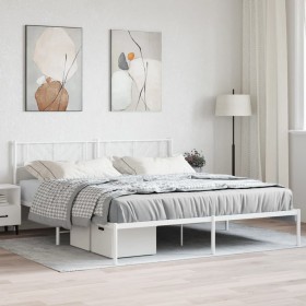 Metal bed frame with white headboard 180x200 cm by , Beds and slatted bases - Ref: Foro24-372232, Price: 103,19 €, Discount: %