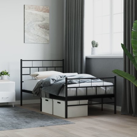 Bed frame with headboard and black metal footboard 90x190 cm by , Beds and slatted bases - Ref: Foro24-355669, Price: 67,57 €...