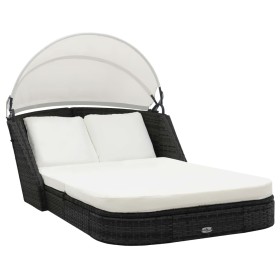 Black synthetic rattan sun lounger with canopy by vidaXL, Outdoor beds - Ref: Foro24-41983, Price: 524,99 €, Discount: %