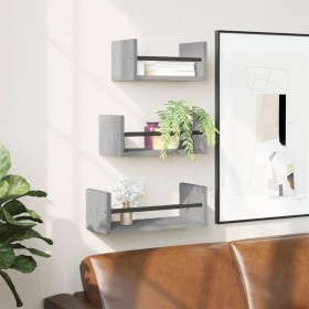 Wall shelves with bars 3 pcs Sonoma gray engineered wood by , Shelves and shelves - Ref: Foro24-835447, Price: 31,86 €, Disco...