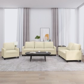 Cream synthetic leather 3-piece sofa set with cushions by , Sofas - Ref: Foro24-3201399, Price: 656,45 €, Discount: %