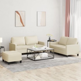 Dreiteilige Sofagarnitur aus cremefarbenem Kunstleder mit Kissen von , Sofas - Ref: Foro24-3201414, Preis: 494,84 €, Rabatt: %