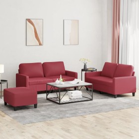 Red synthetic leather 3-piece sofa set with cushions by , Sofas - Ref: Foro24-3201416, Price: 547,14 €, Discount: %