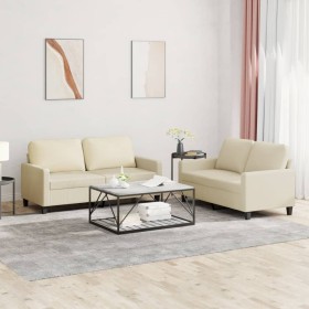 Cream synthetic leather 2-piece sofa set with cushions by , Sofas - Ref: Foro24-3201409, Price: 440,14 €, Discount: %