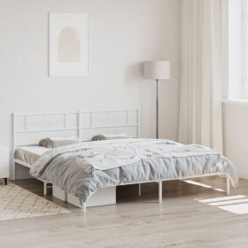 White metal bed frame with headboard 200x200 cm by , Beds and slatted bases - Ref: Foro24-355323, Price: 108,99 €, Discount: %