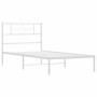 Metal bed frame with white headboard 90x200 cm by , Beds and slatted bases - Ref: Foro24-355309, Price: 62,54 €, Discount: %