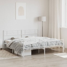 Estructura cama metal con cabecero y pie cama blanco 193x203 cm de , Camas y somieres - Ref: Foro24-355340, Precio: 122,99 €,...