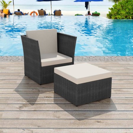 Silla de jardín con taburete poli ratán negra de vidaXL, Sillas de jardín - Ref: Foro24-41981, Precio: 146,42 €, Descuento: %