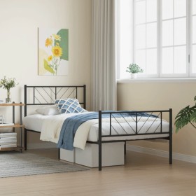 Bed frame with headboard and black metal footboard 75x190 cm by , Beds and slatted bases - Ref: Foro24-372187, Price: 63,99 €...