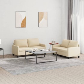 Sofa set with cushions 2 pieces cream fabric by , Sofas - Ref: Foro24-3201446, Price: 480,36 €, Discount: %