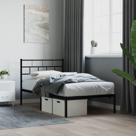 Estructura de cama con cabecero metal negro 100x190 cm de , Camas y somieres - Ref: Foro24-355653, Precio: 69,95 €, Descuento: %